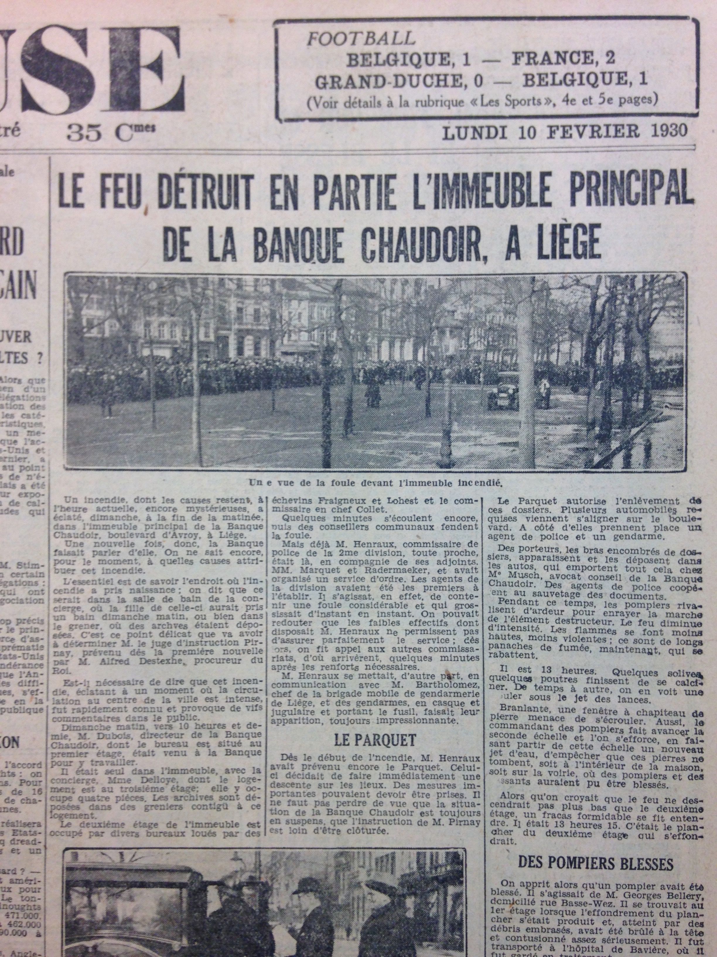 Journal "La Meuse" du 10 février 1930