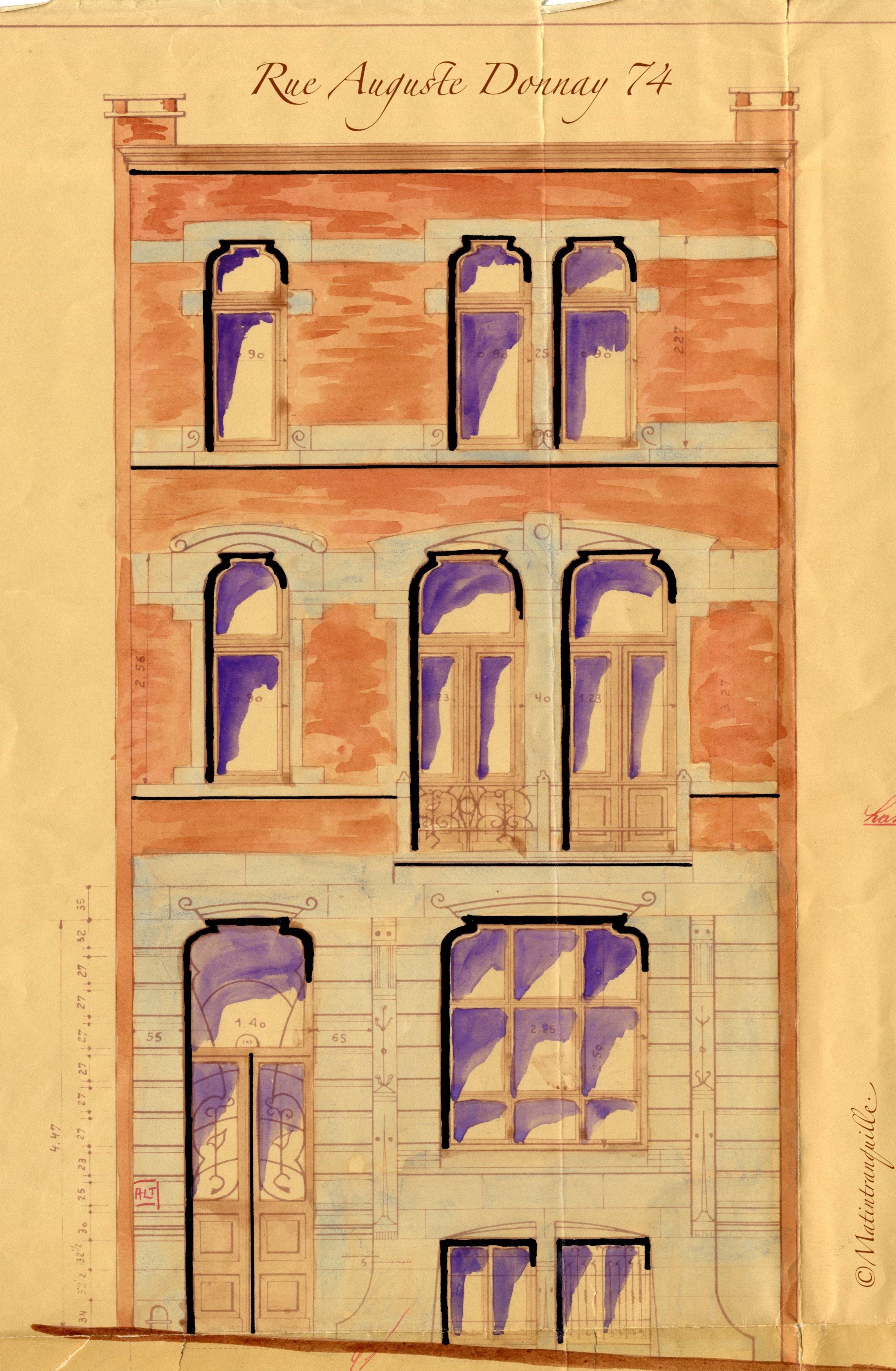 Plan aquarellé accompagnant la demande de permis de bâtir de novembre 1932